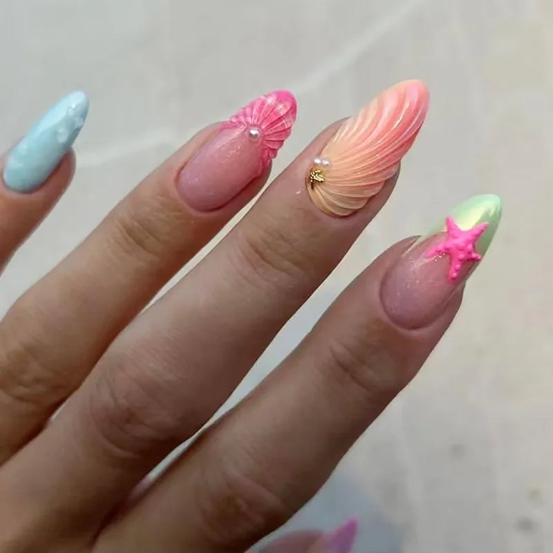 Medium Almond 3D Butterflies Flowers — 3D Nails Art Ideas