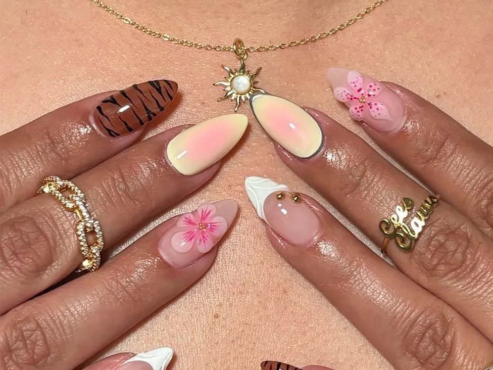 Medium Almond Nude 3D Chrome Accents — 3D Nails Art Ideas