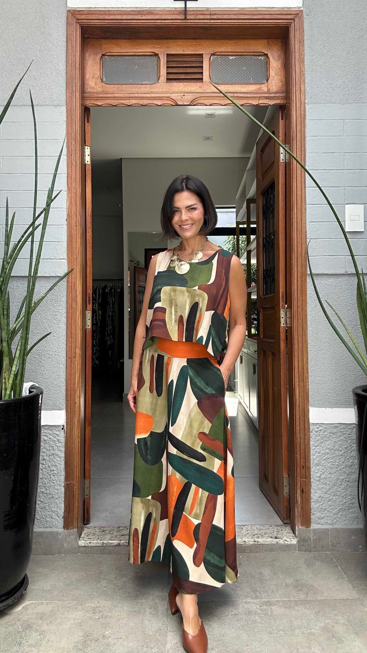 Abstract Print Sleeveless Top and Wide-Leg Trousers — Loungewear Outfits