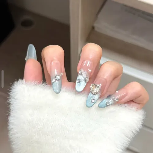 Long Almond Butterfly Charm Nails Long Almond Butterfly Charm Nails — Icy Blue Nails