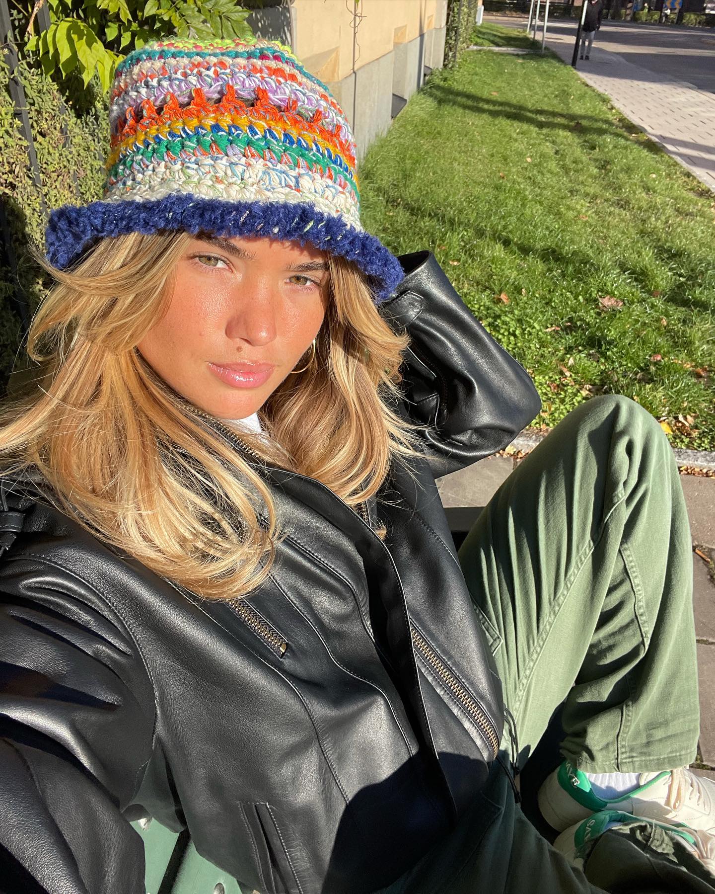 Ash Blonde Blowout With Crochet Hat — Winter Hat Hairstyles
