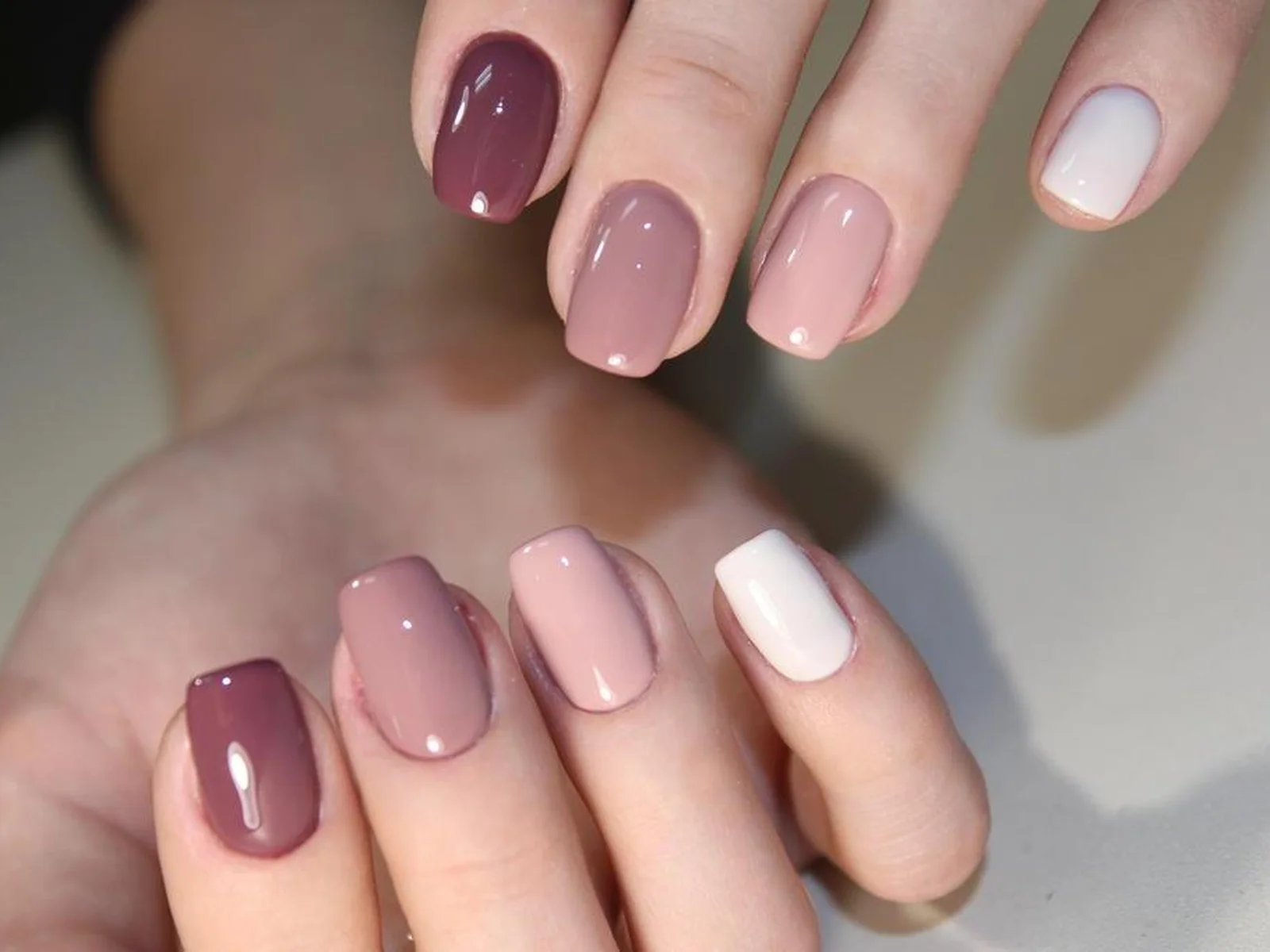 Short Square Neutral Glossy Nails — Long Winter Nails