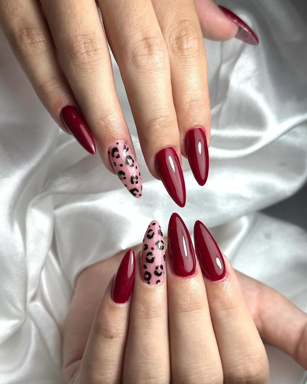 Glossy Short Oval Cherry Red Nails — Black Cherry Nails