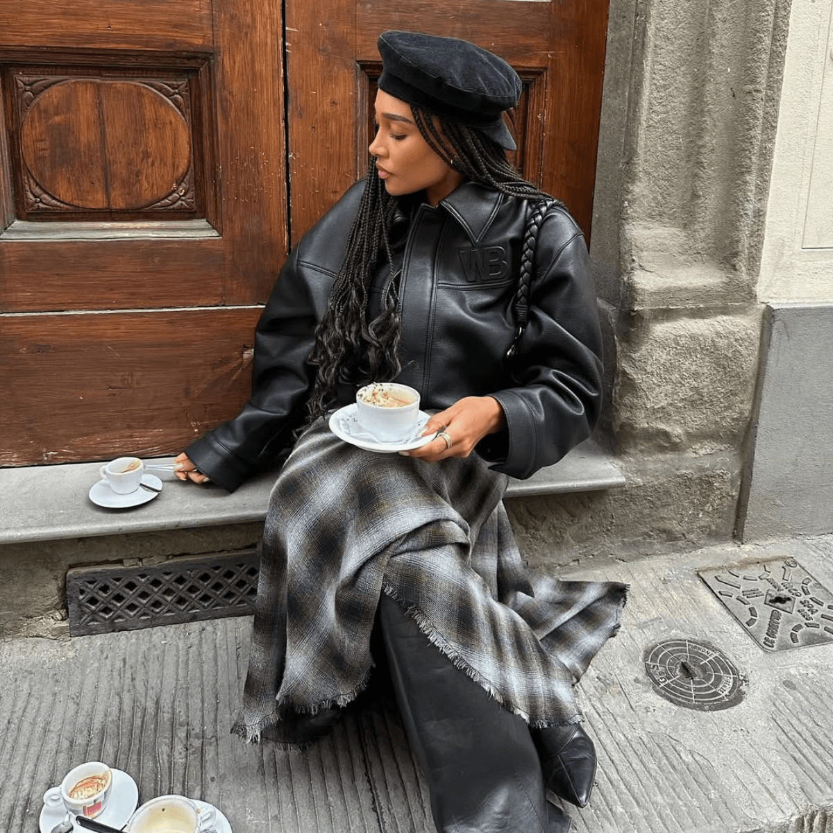 Leather Jacket and Plaid Scarf: Cozy Textures for Cool Weather Leather Jacket and Plaid Scarf: Cozy Textures for Cool Weather — Winter Outfits for Curvy Women