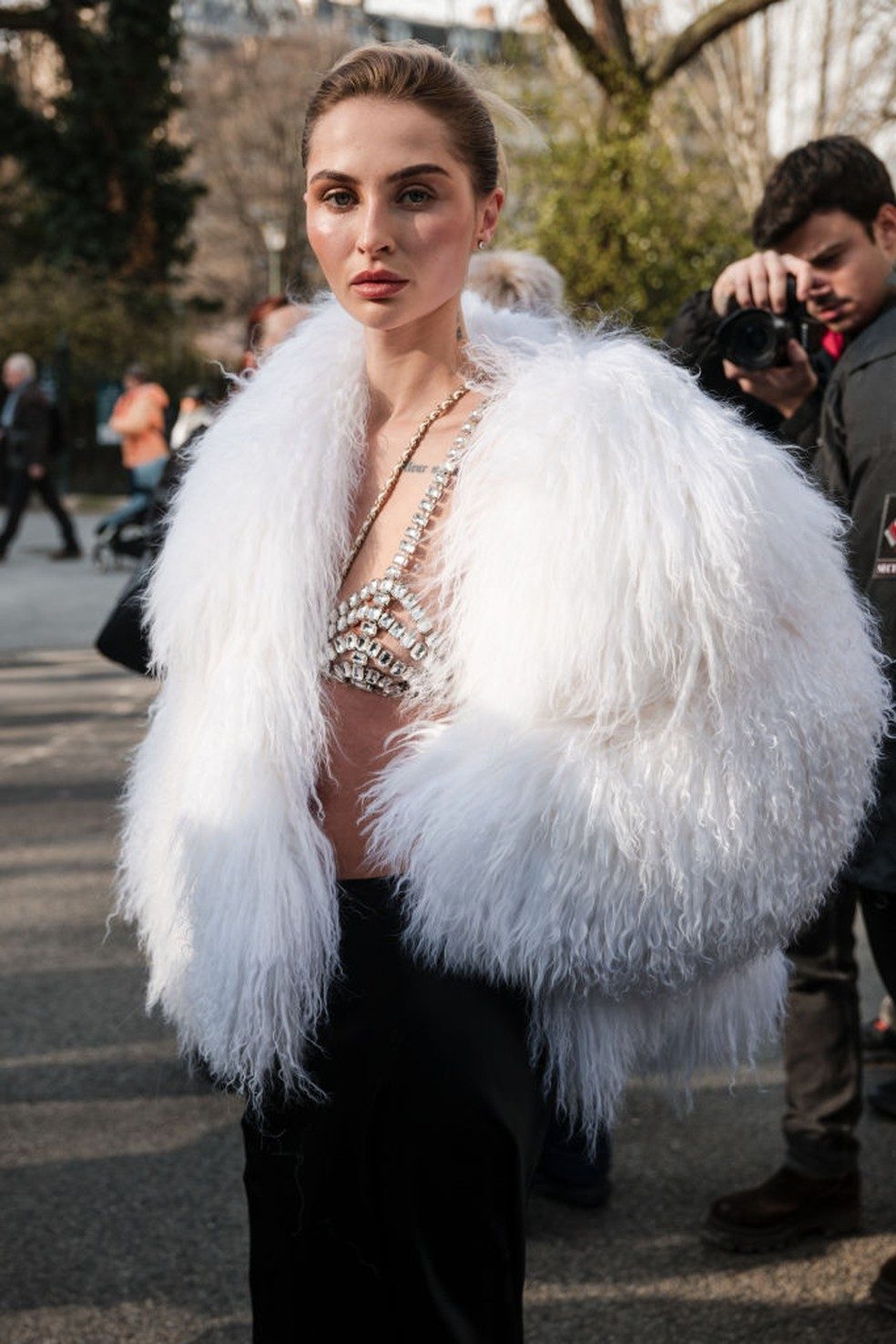 Black Skirt Outfit Idea — Faux Fur Coat Outfits