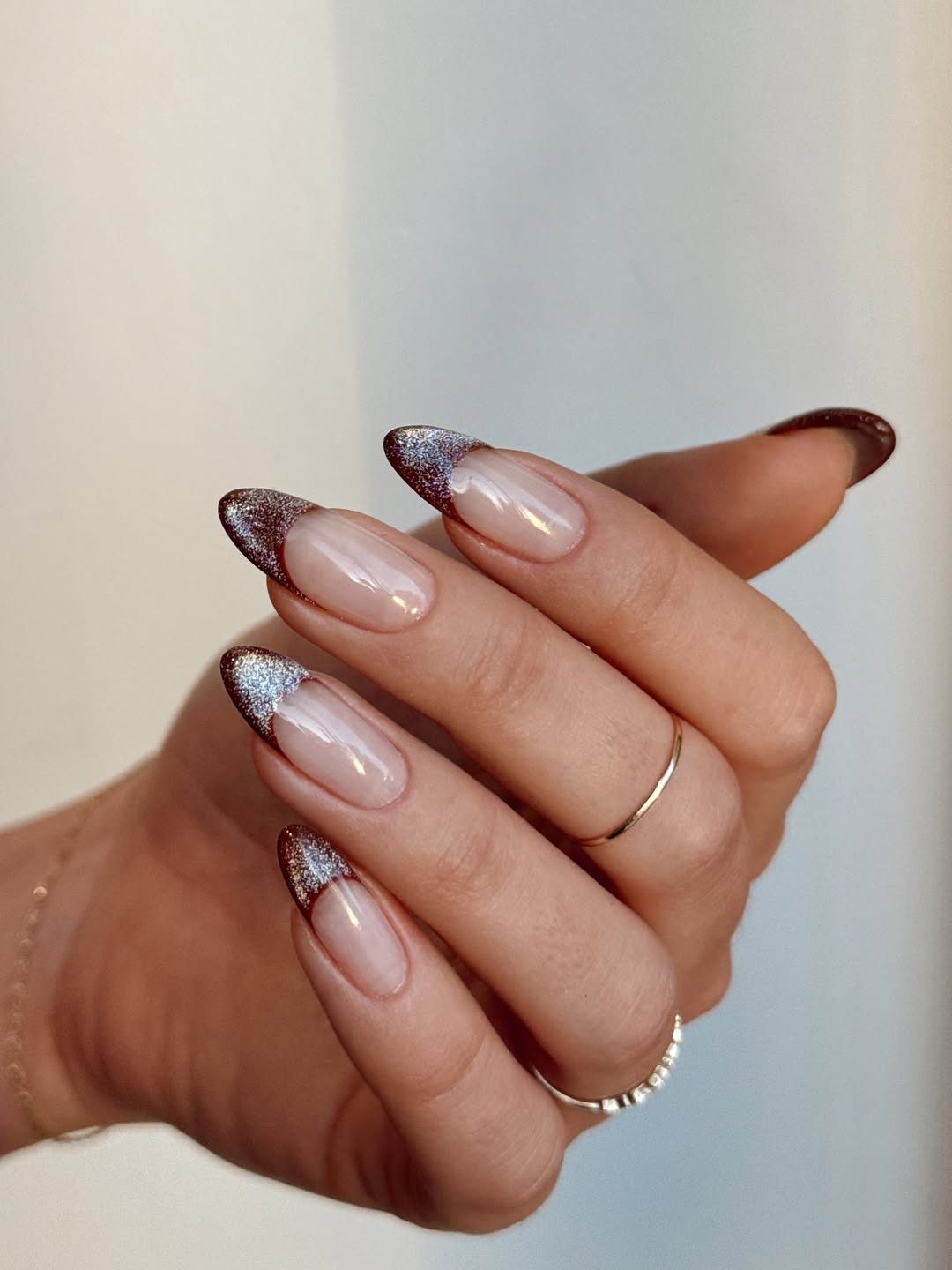 Winter Glitter Cat Eye French Tips — Winter Cat Eye Nails
