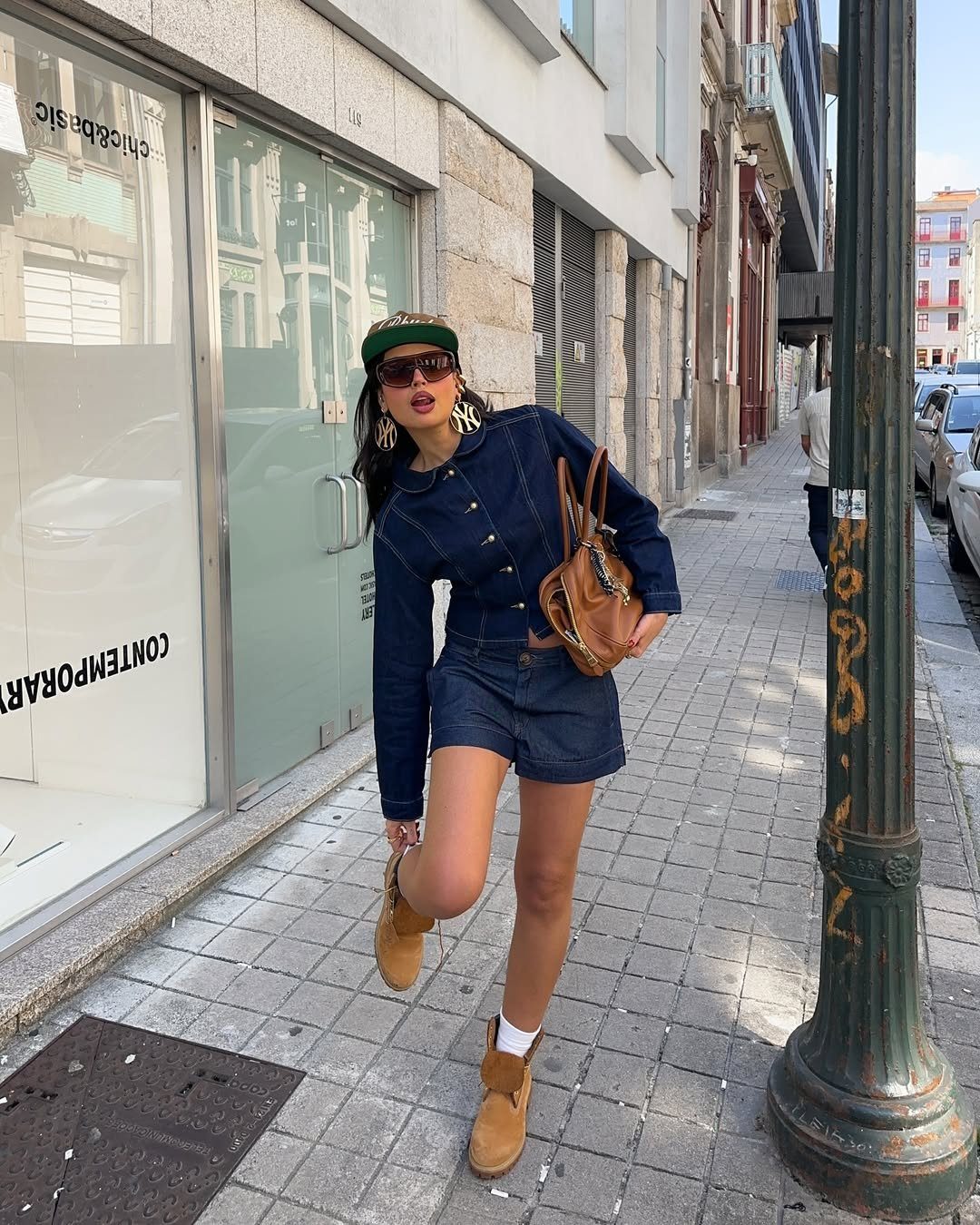 Streetwear Ready: Denim Shorts, Jacket, and Tan Timberlands — Timberland Boots Outfits