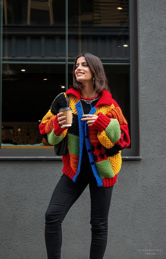 Statement Knit: Oversized Patchwork Cardigan — Cardigan Outfits