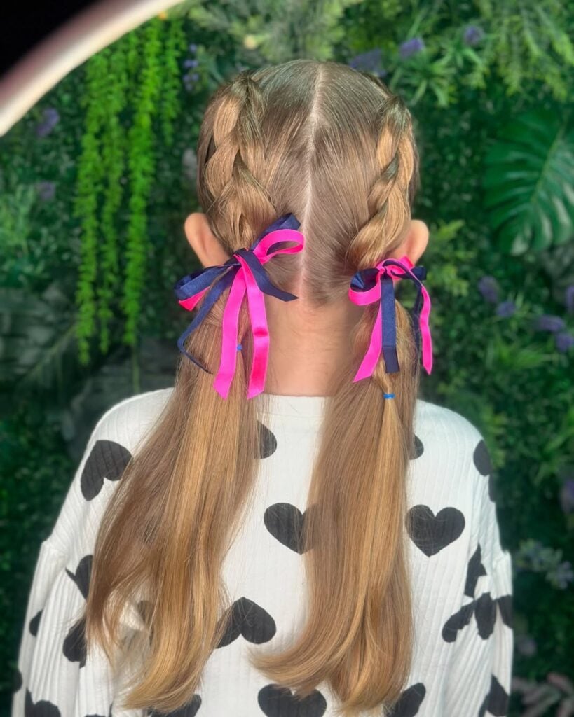 Dutch Braids with Elegant Bows — Winter Hairstyles for Kids