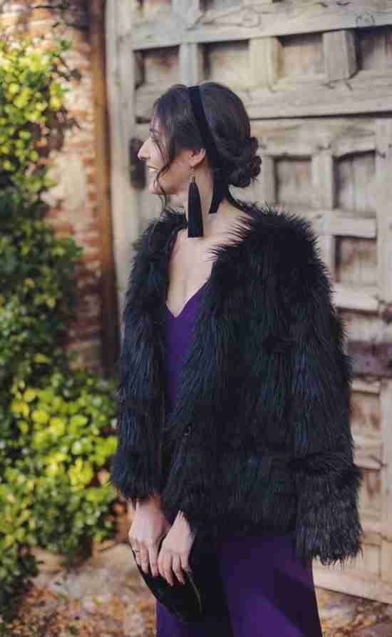Velvet Dress Paired with a Luxe Faux Fur Coat for a Glamorous Winter Event — Winter Wedding Guest Outfits