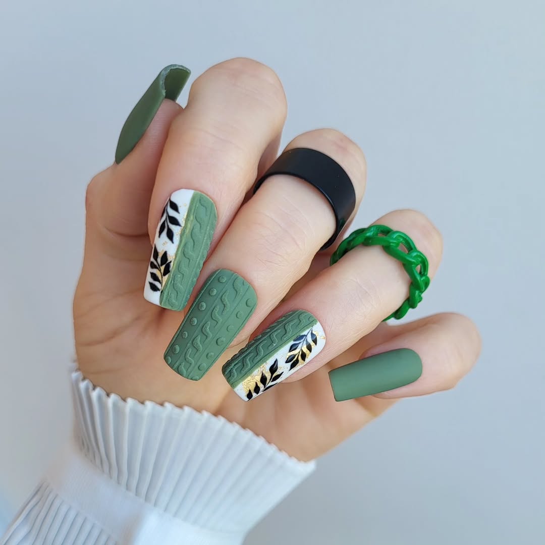 Sage Green Cable Knit Medium Square Nails Sage Green Cable Knit Medium Square Nails — Winter Nails
