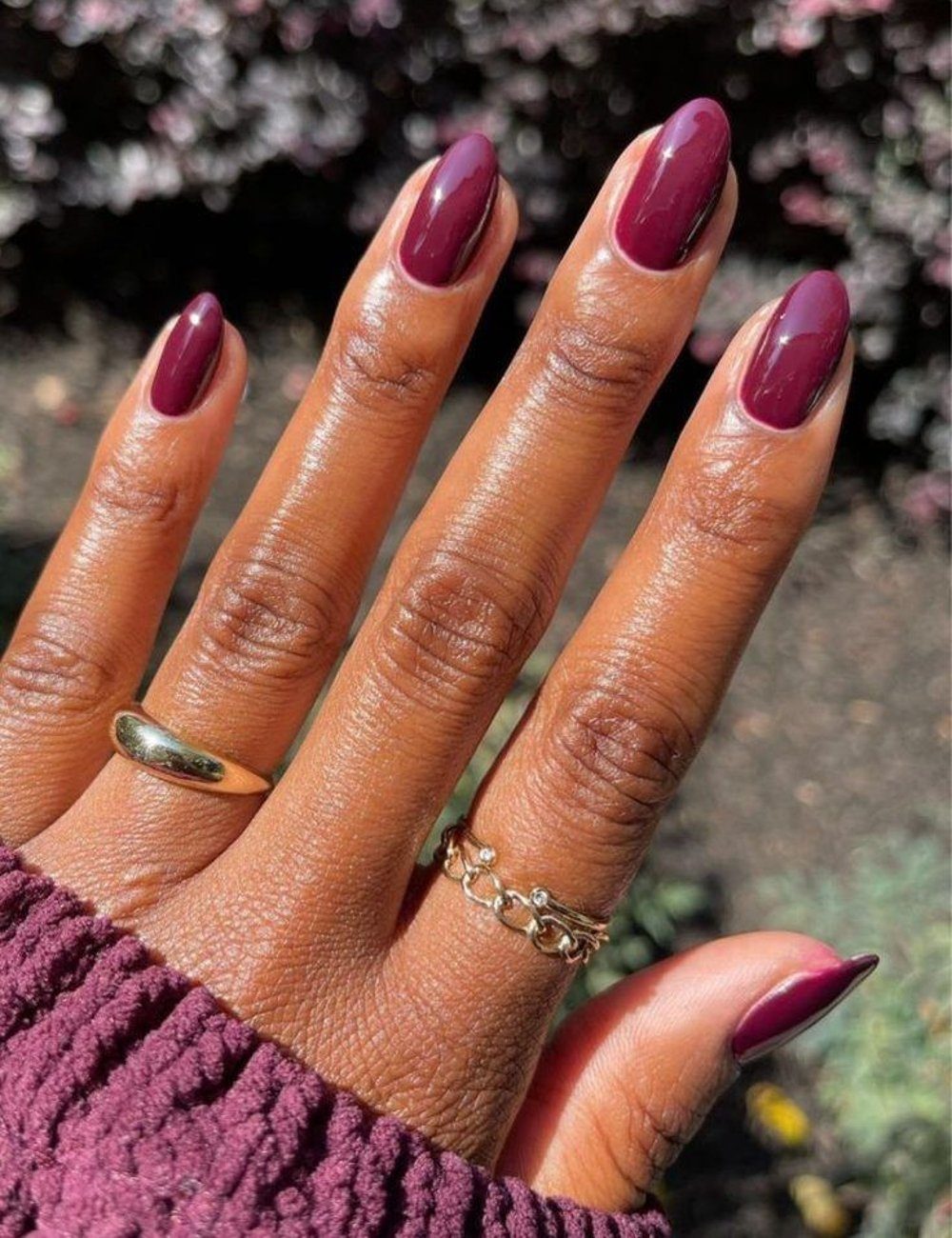 Deep Wine Purple Glossy Almond — Winter Purple Nails