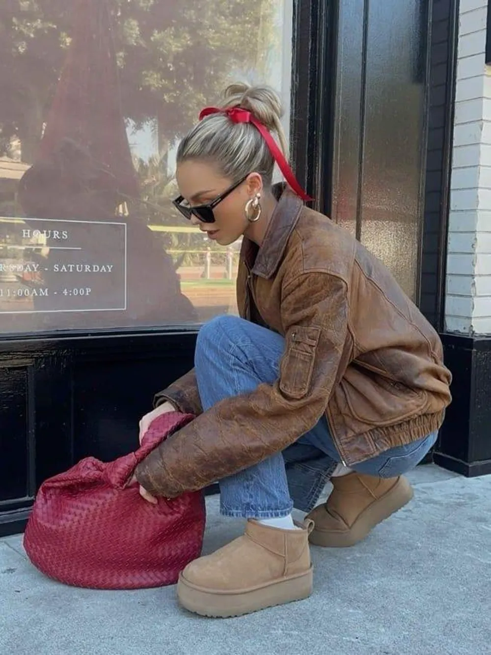 Edgy Brown Leather Jacket Meets Casual Denim — Ugg Boots Outfits