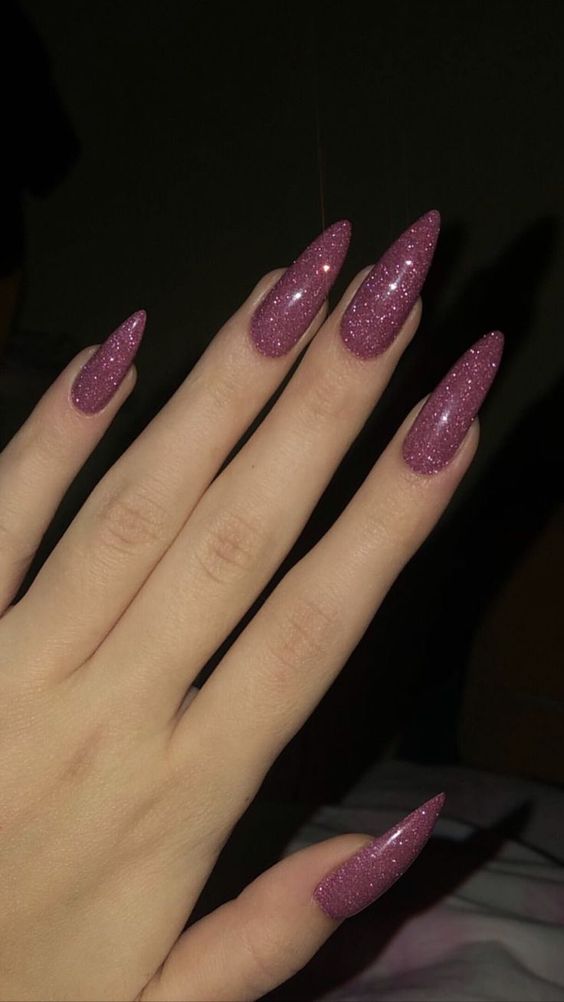 Mauve Pink Glitter Stiletto Sparkle — Winter Acrylic Nail Colors