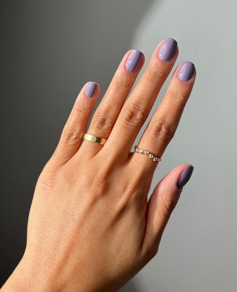 Muted Purple Glossy Nails — Short Winter Square Nails