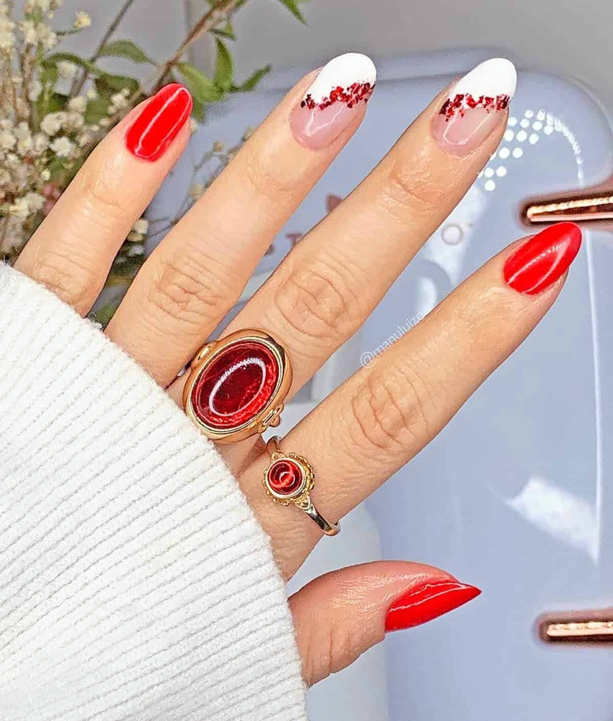 Vibrant Red Stilettos with Glitter French Tips Vibrant Red Stilettos with Glitter French Tips — Winter Red Nails