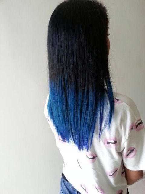 Black Base With Blue Ombr Visual Idea — Blue Black Hair