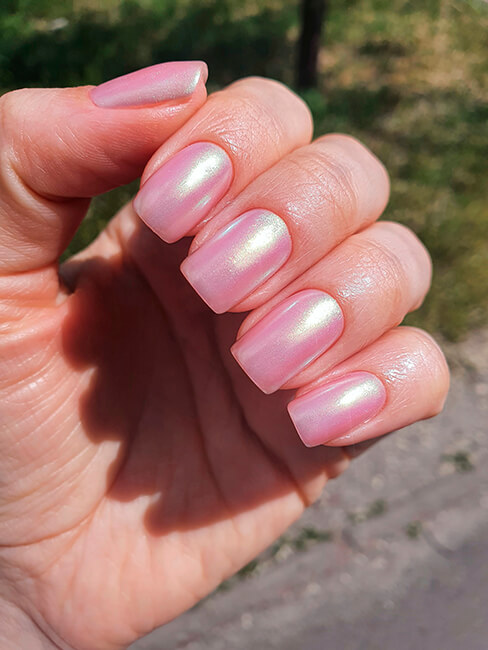Pale Pink Pearlescent Short Square Nails Pale Pink Pearlescent Short Square Nails — Winter Nail Colors for Pale Skin