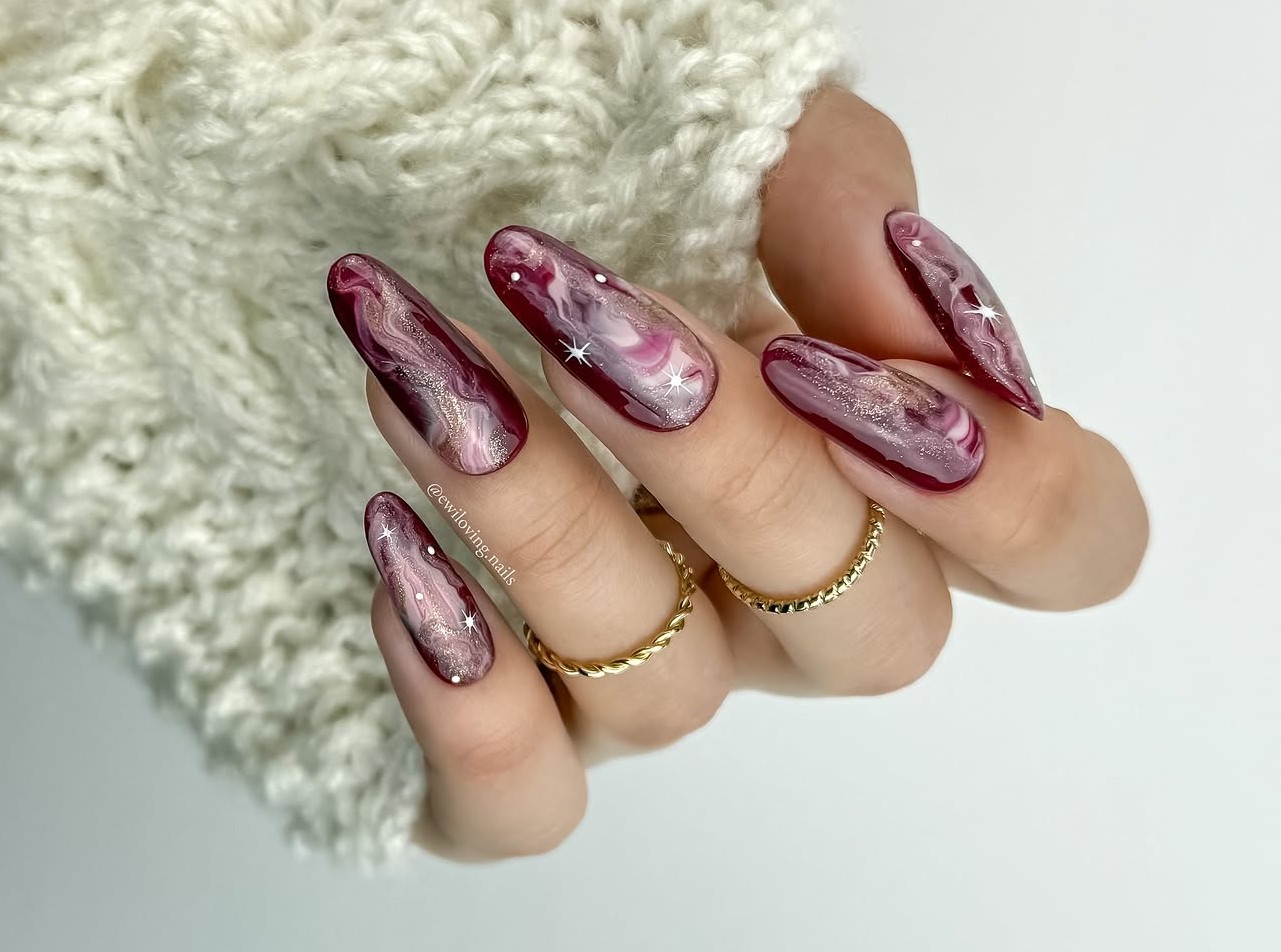 Navy Blue Silver Swirl Coffin Nails — Long Winter Nails