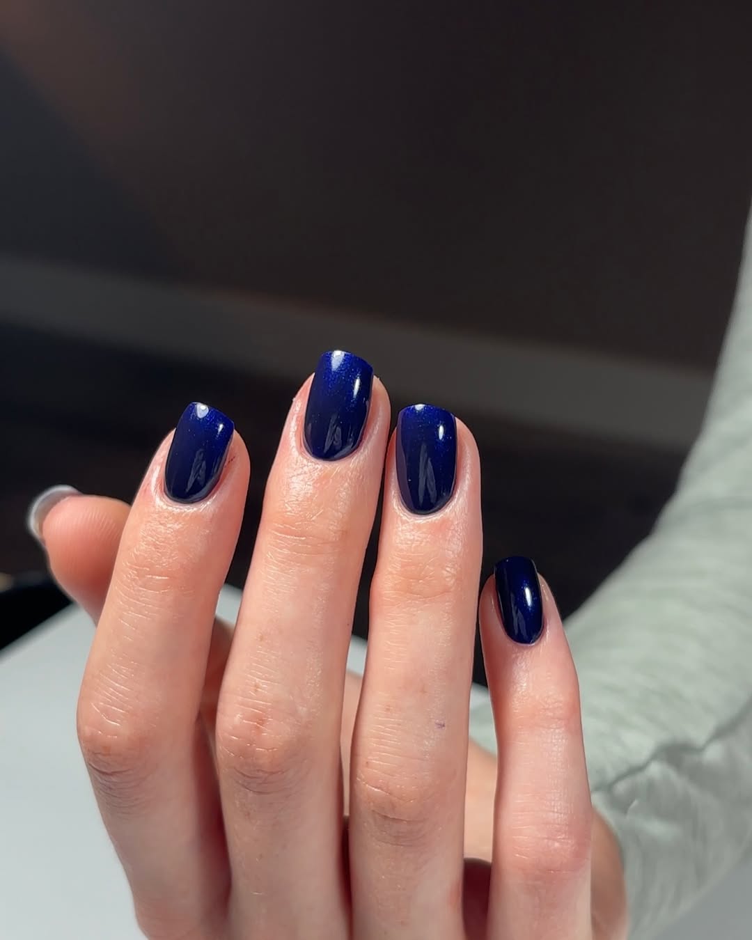 Shimmer Navy Blue Short Oval Glossy — Navy Blue Nails