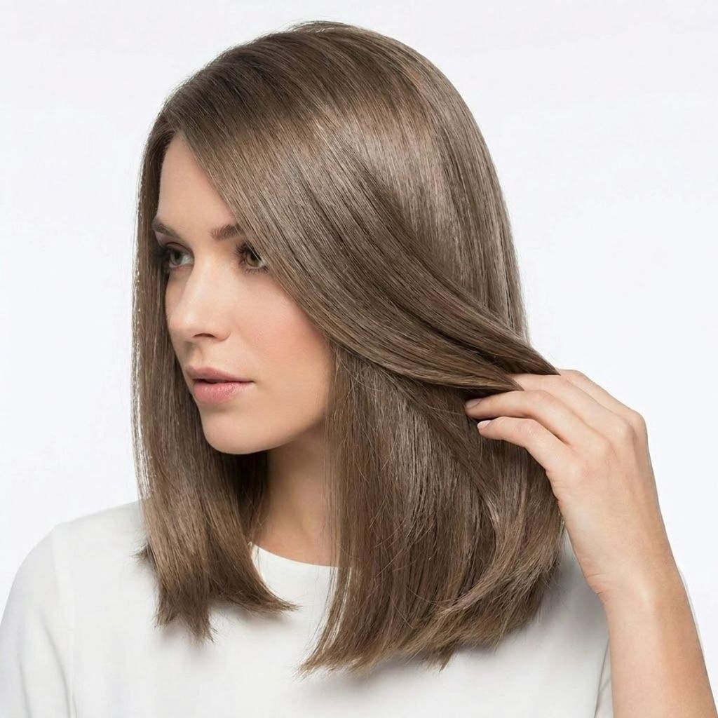 Sleek Collarbone Lob — Chestnut Brown Hair