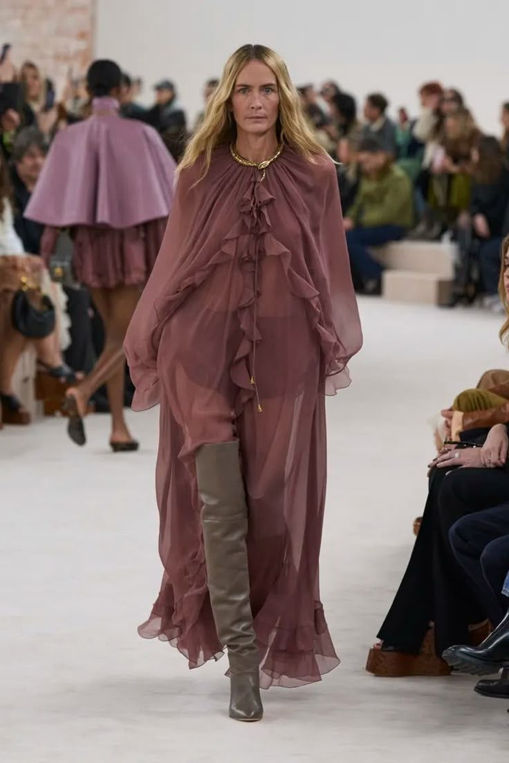 Ornate Collar Maxi Dress with Deep V-Neck — Boho Winter Outfits