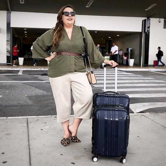 Olive Green Kimono Top and Beige Culottes with Leopard Mules — Winter Airport Outfits