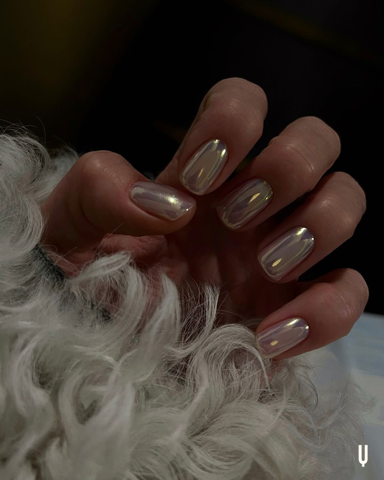 Glossy With Glitter Visual Idea — Winter Square Nails