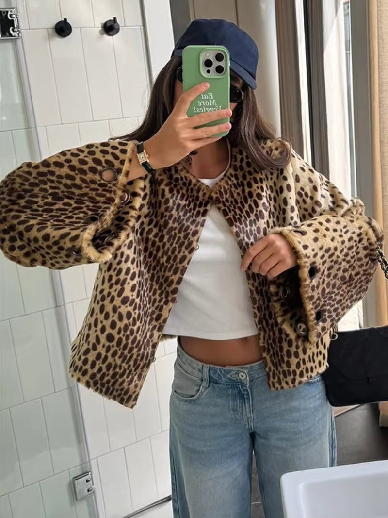 Statement Leopard Jacket with Denim and Cap Statement Leopard Jacket with Denim and Cap — Leopard Coat Outfits