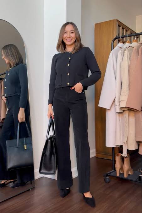Chic Black Knit Cardigan Set for Workwear — Fall to Winter Outfits