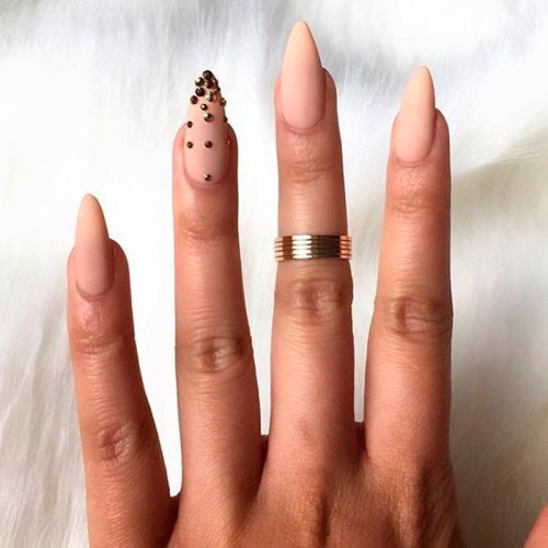 Medium Stiletto Matte Nude with Gold Studs Medium Stiletto Matte Nude with Gold Studs — Winter Stiletto Nails