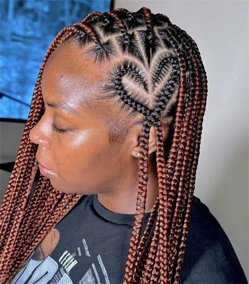 Box Braids with Heart Pattern — Winter Braids for Black Women
