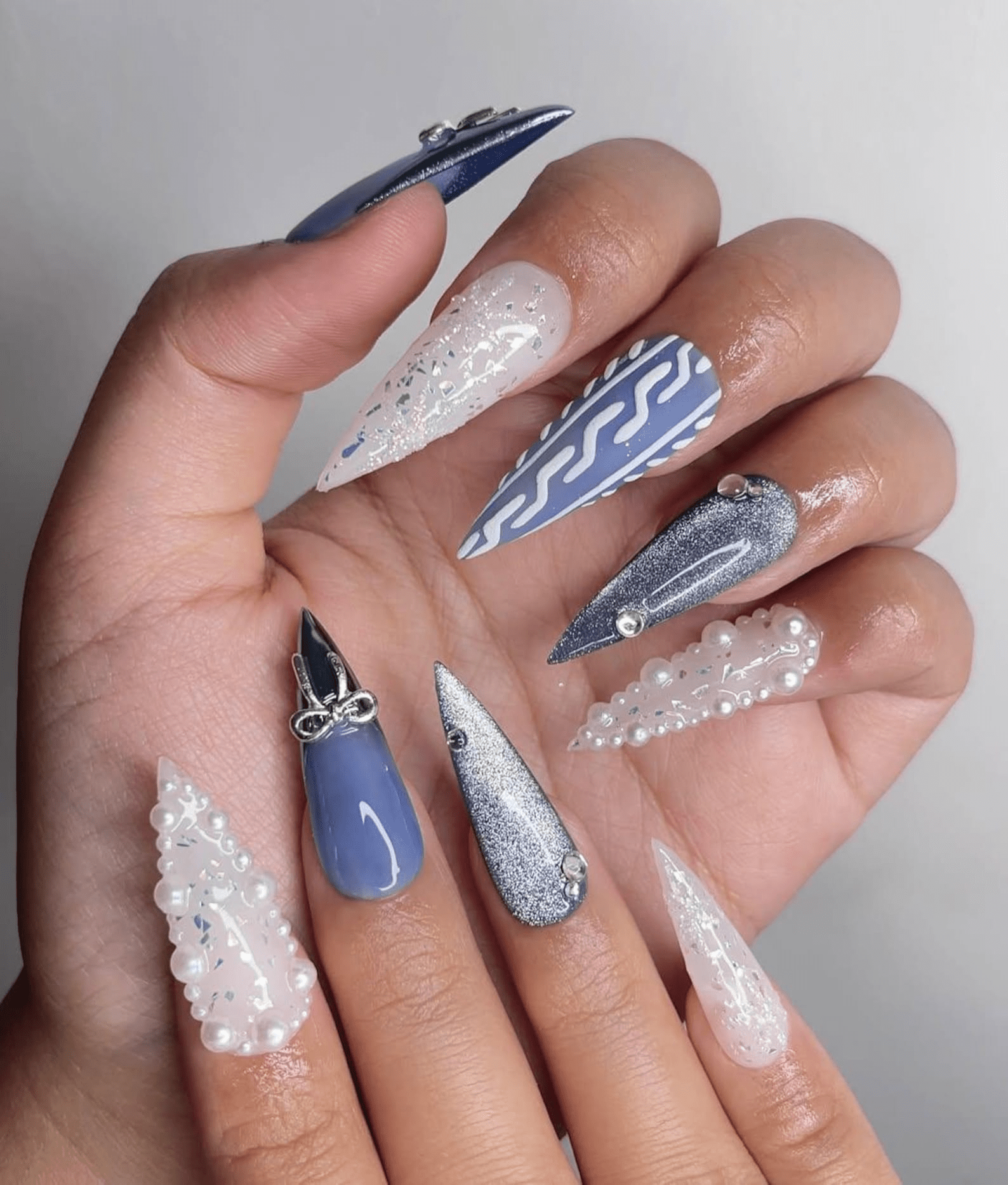 Icy Blue Winter Stiletto Nails — Long Winter Nails