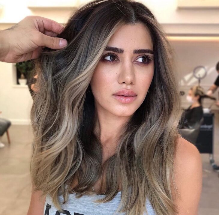 Ash Brown Lob With Ash Blonde Balayage — Ash Brown Hair