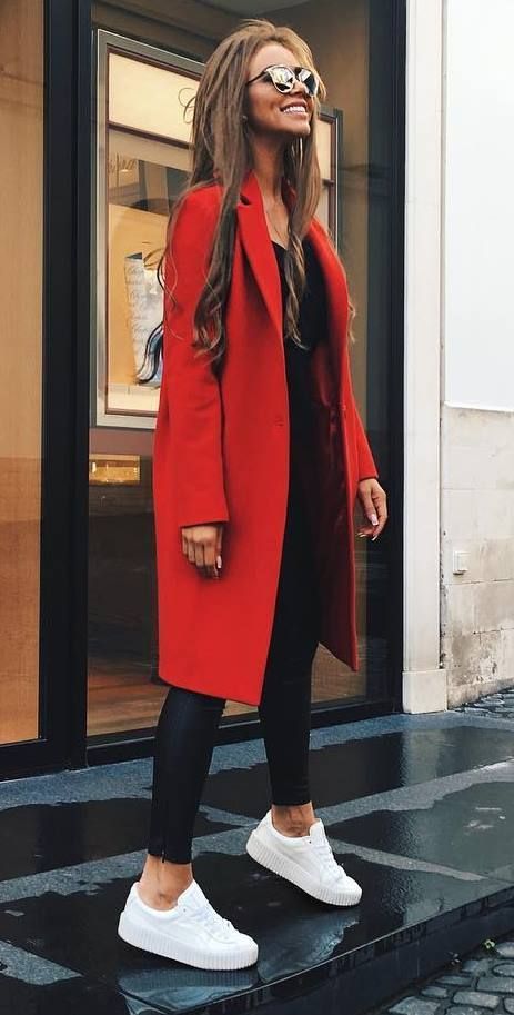 Vibrant Red Coat: A Bold Statement Over Black Basics — Comfy Winter Outfits