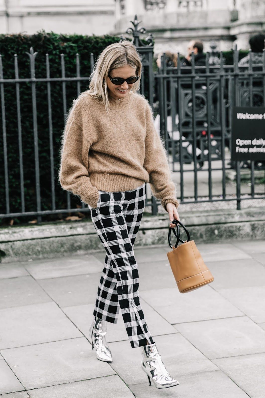 Checkered Pants and Fuzzy Sweater for a Bold Street Style — London Winter Outfits