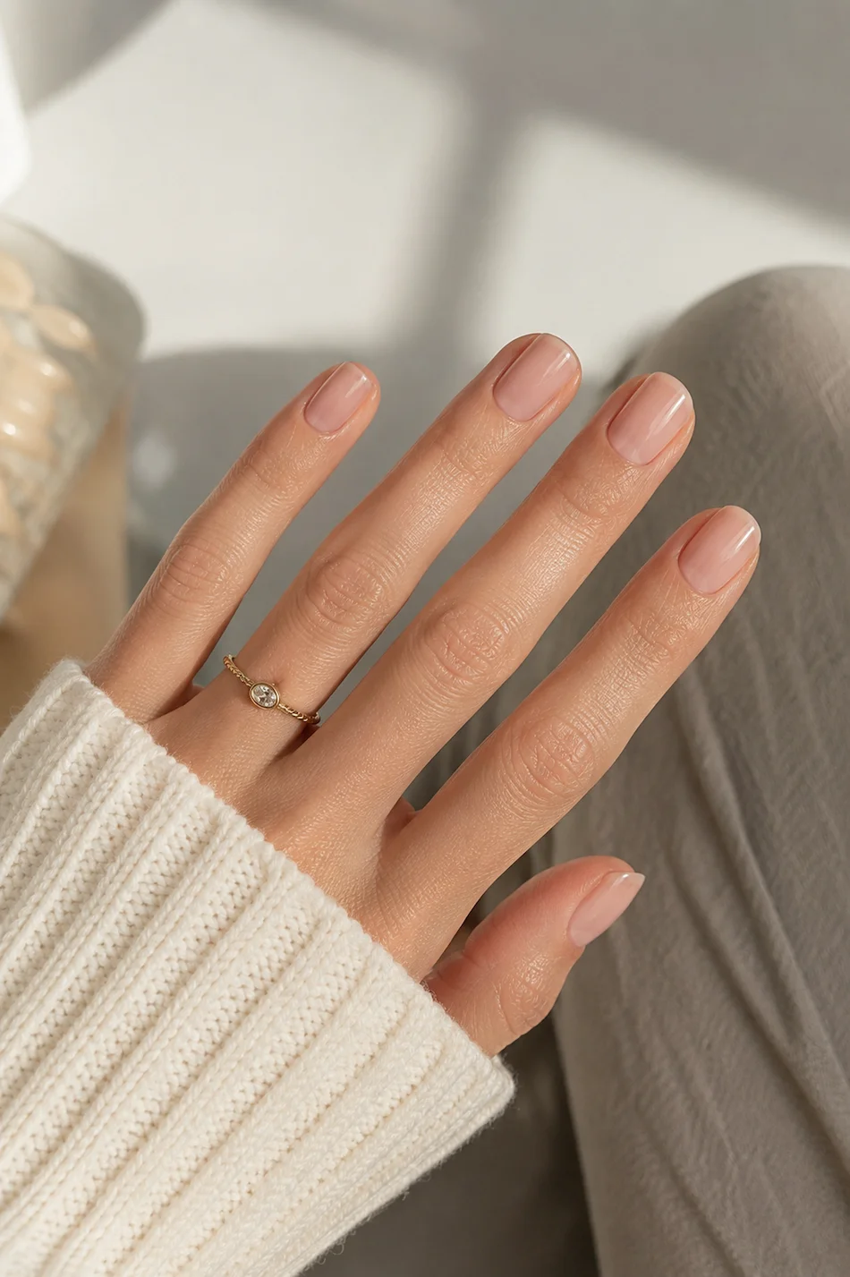 Sheer Pale Pink Glossy Short Square Nails Sheer Pale Pink Glossy Short Square Nails — Natural Winter Nails