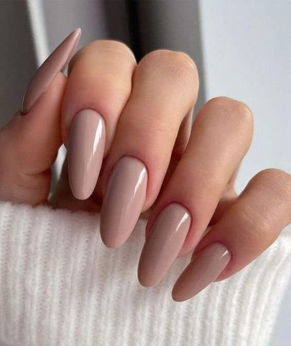 Muted Taupe-Brown Long Almond Nails Muted Taupe-Brown Long Almond Nails — Winter Nail Colors for Women Over 40
