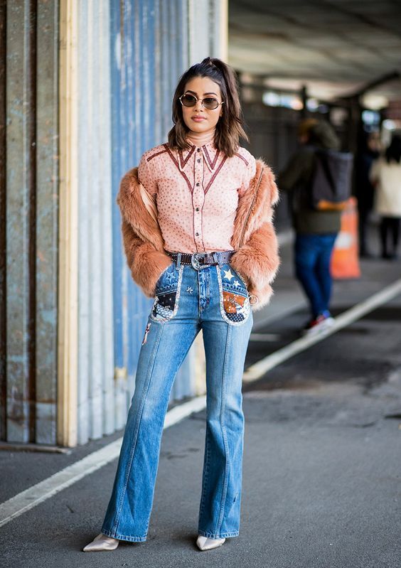 Patchwork Jeans with a Fur-Trimmed Jacket — Western Winter Outfits