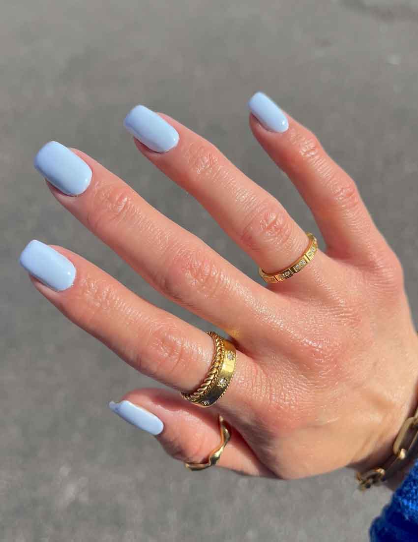 Clean Light Blue Short Square Nails — Winter Blue Nails