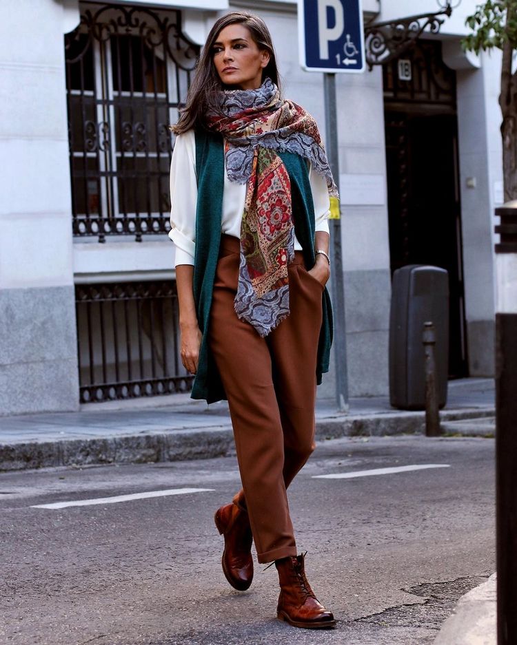 Teal Vest Over Blouse and Trousers: Layered Sophistication — Winter to Spring Transition Outfits