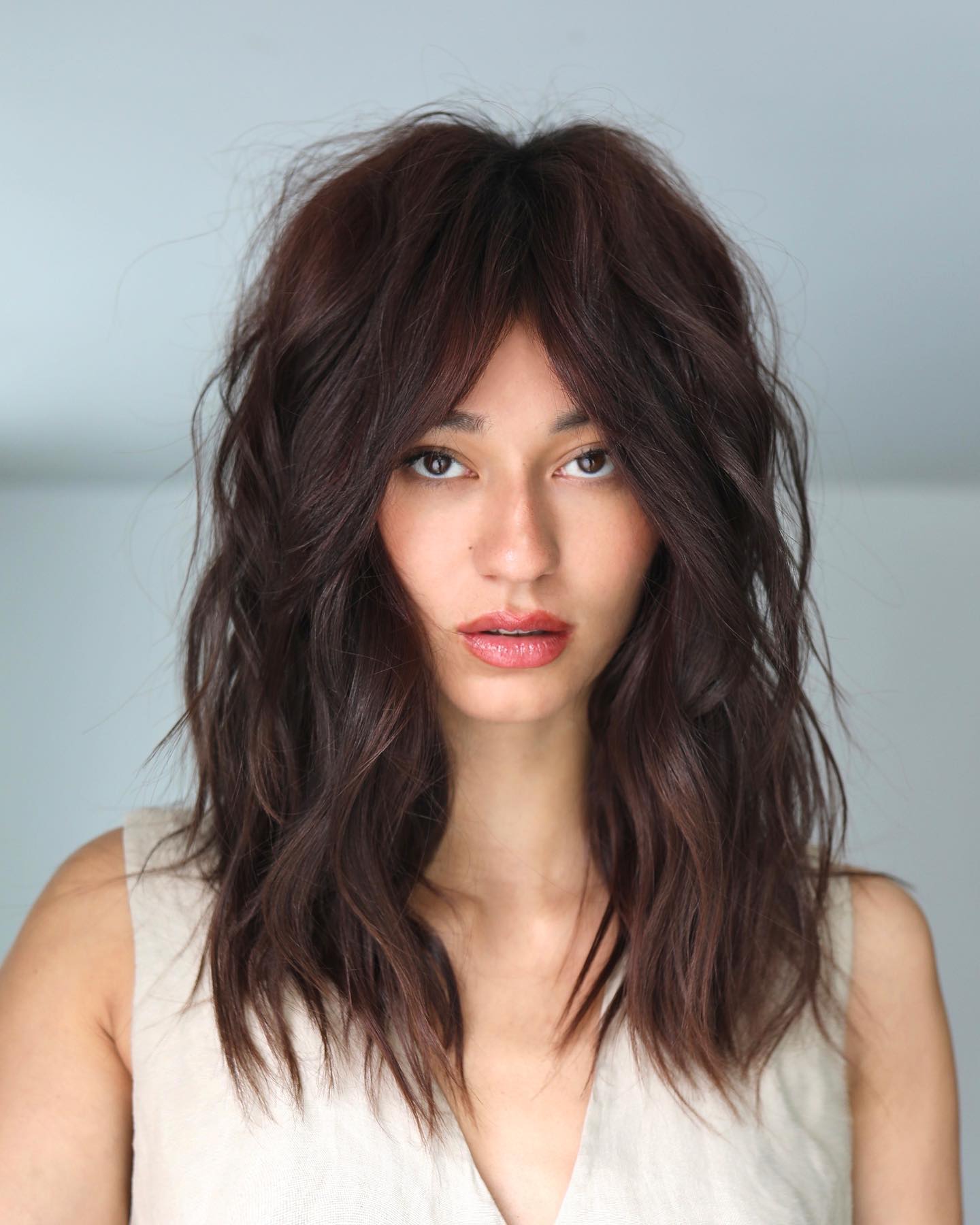 Shag With Auburn-Caramel Highlights — Chestnut Brown Hair