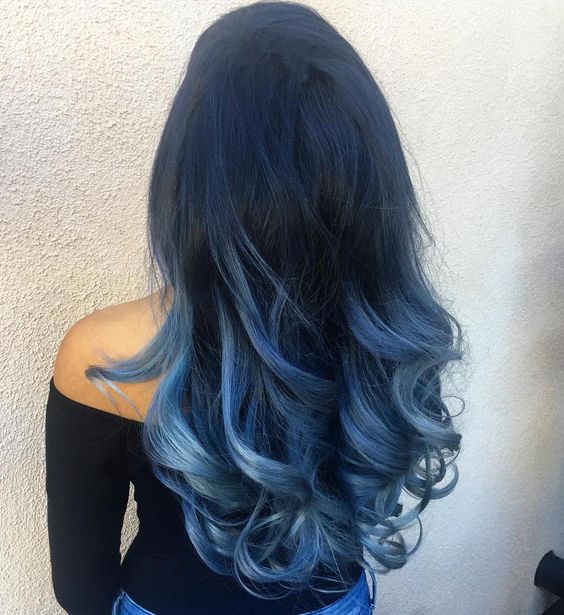 Dark Base With Blue And Light Blue Ombre Visual Idea — Winter Ombre Hair