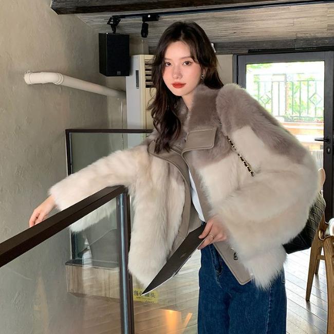 Textured Fur and Leather Panel Jacket — Cold Weather Outfits