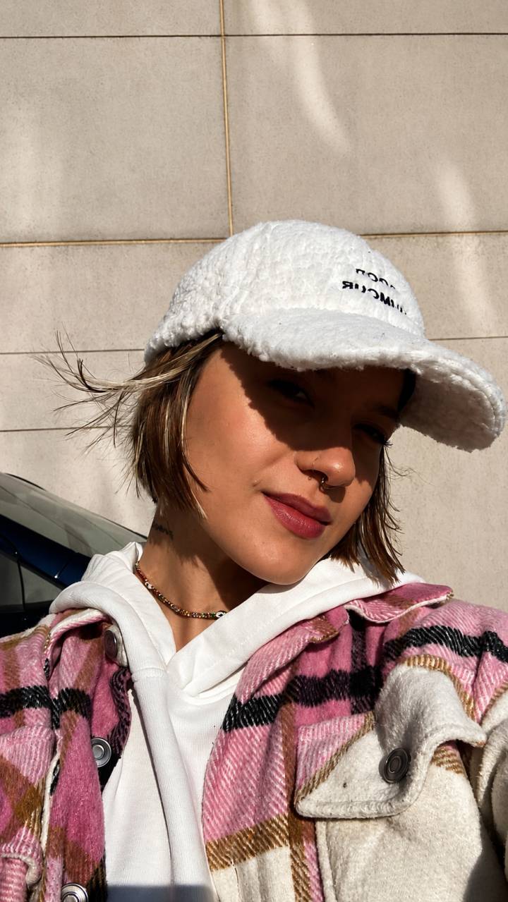 Honey Blonde Waves With Pink Beanie — Winter Hat Hairstyles