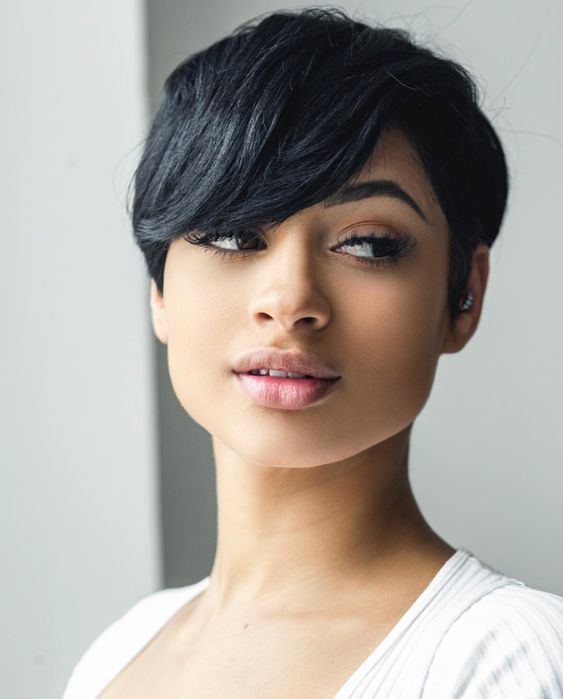 Edgy Black Pixie With Side-Swept Fringe Edgy Black Pixie With Side-Swept Fringe — Winter Haircuts for Black Women