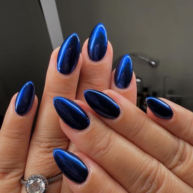 Striking Metallic Navy Blue Chrome — Navy Blue Nails