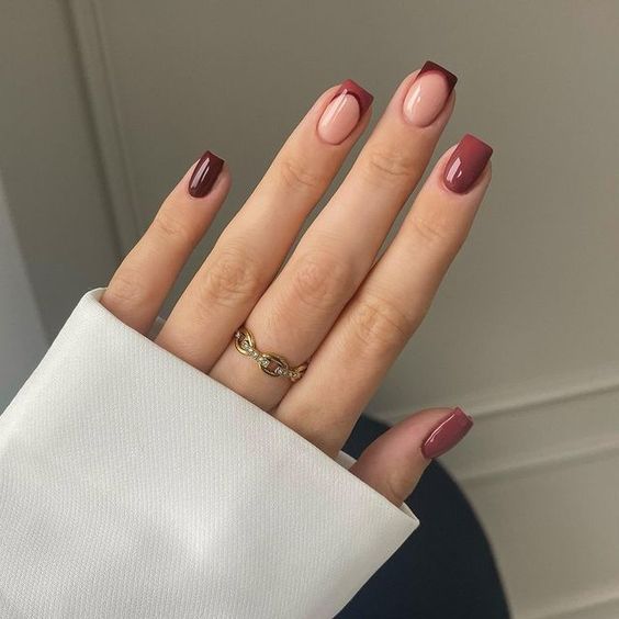 French Tips With A Darker Shade Visual Idea — Winter Square Nails