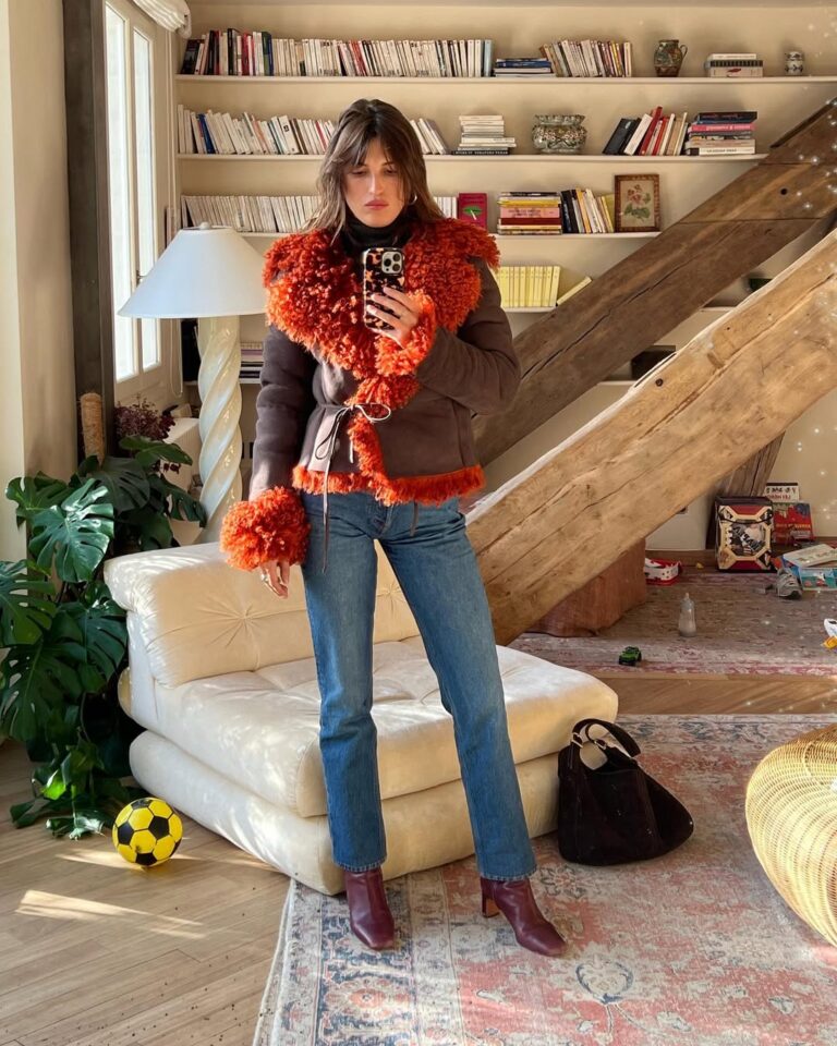 Shearling Jacket with Cable Knit and Fedora — Boho Winter Outfits