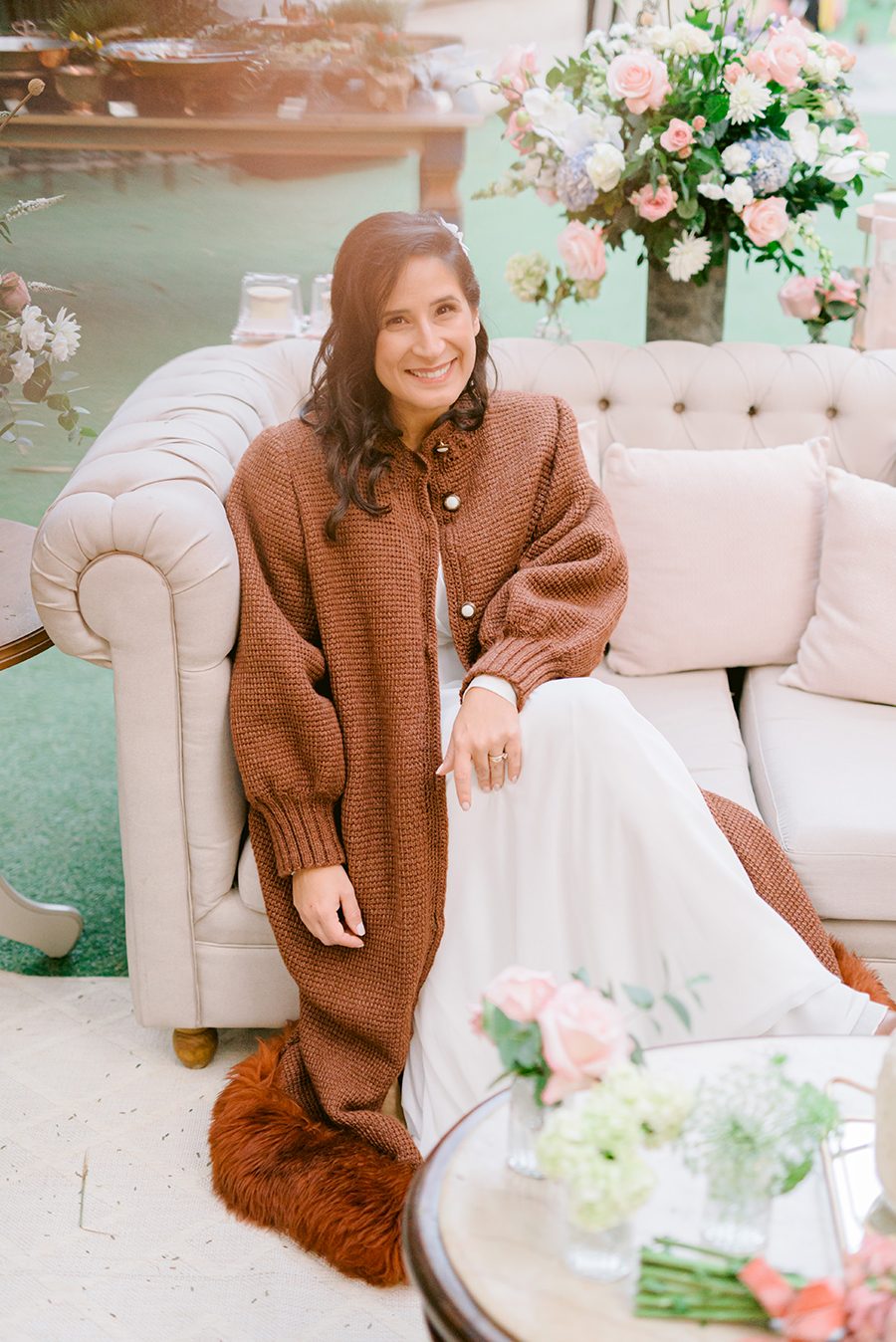 Cozy Knit Cardigan Over a Flowing Dress for a Relaxed Winter Wedding — Winter Wedding Guest Outfits
